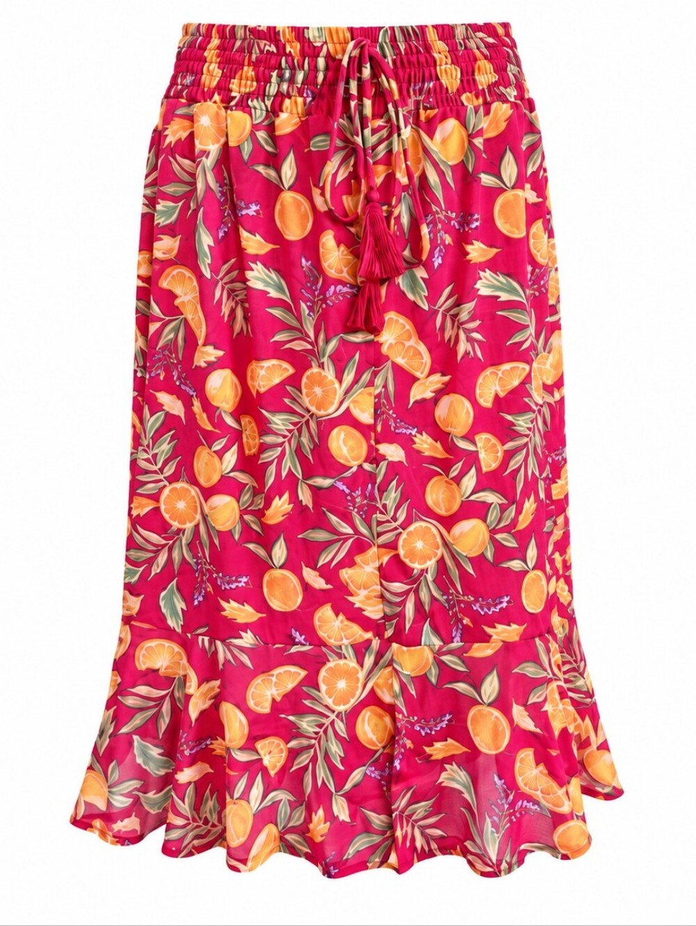 Harlow & Rose XL NWT Pink Citrus Print High Low Sheer Skirt Tropical Resort Chic